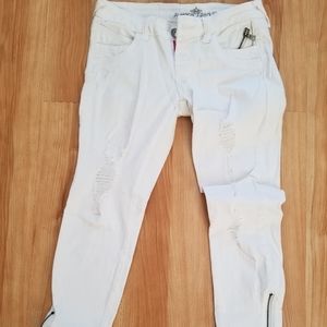New Almost famous white distressed ankle zip jeans